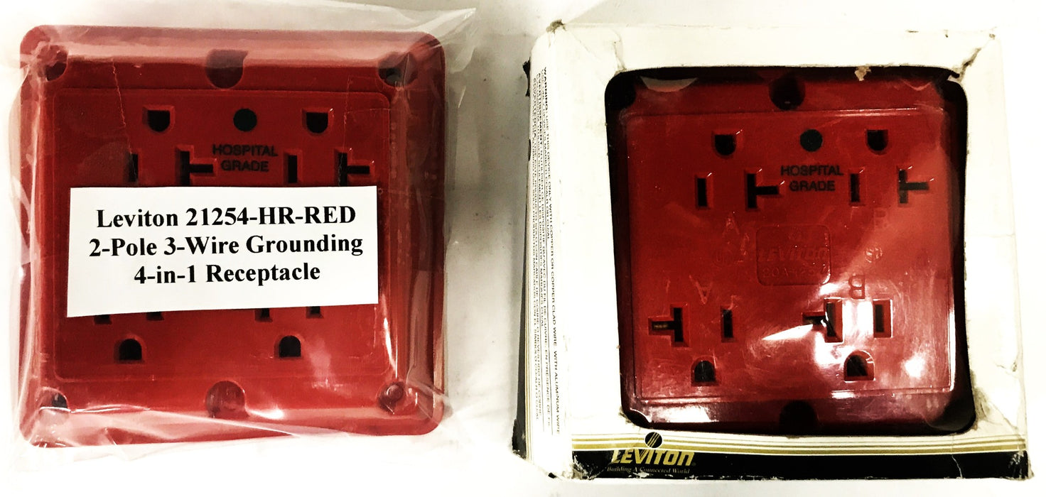 Leviton Hospital Grade 4-in-1 Grounding Outlet 21254-HR-RED [Lot of 2] NOS