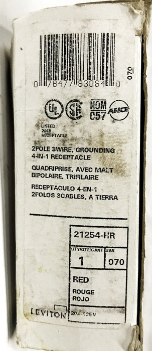 Leviton Hospital Grade 4-in-1 Grounding Outlet 21254-HR-RED [Lot of 2] NOS