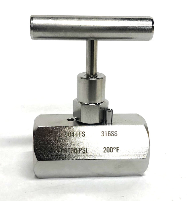 NoShok 1/2 Inch NPT F-F Soft Seat 316SS Needle Valve 504-FFS NOS
