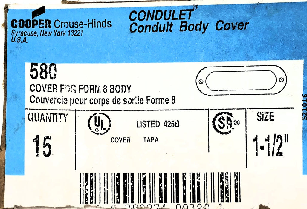 Cooper/Crouse Hinds 1.5" Conduit Body Cover For Form 8 Body 580 [Lot of 6] USED