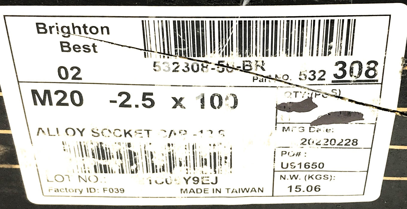 Brighton Best M20-2.5 x 100mm Socket Head Cap Screw 532308 [Lot of 10] NOS