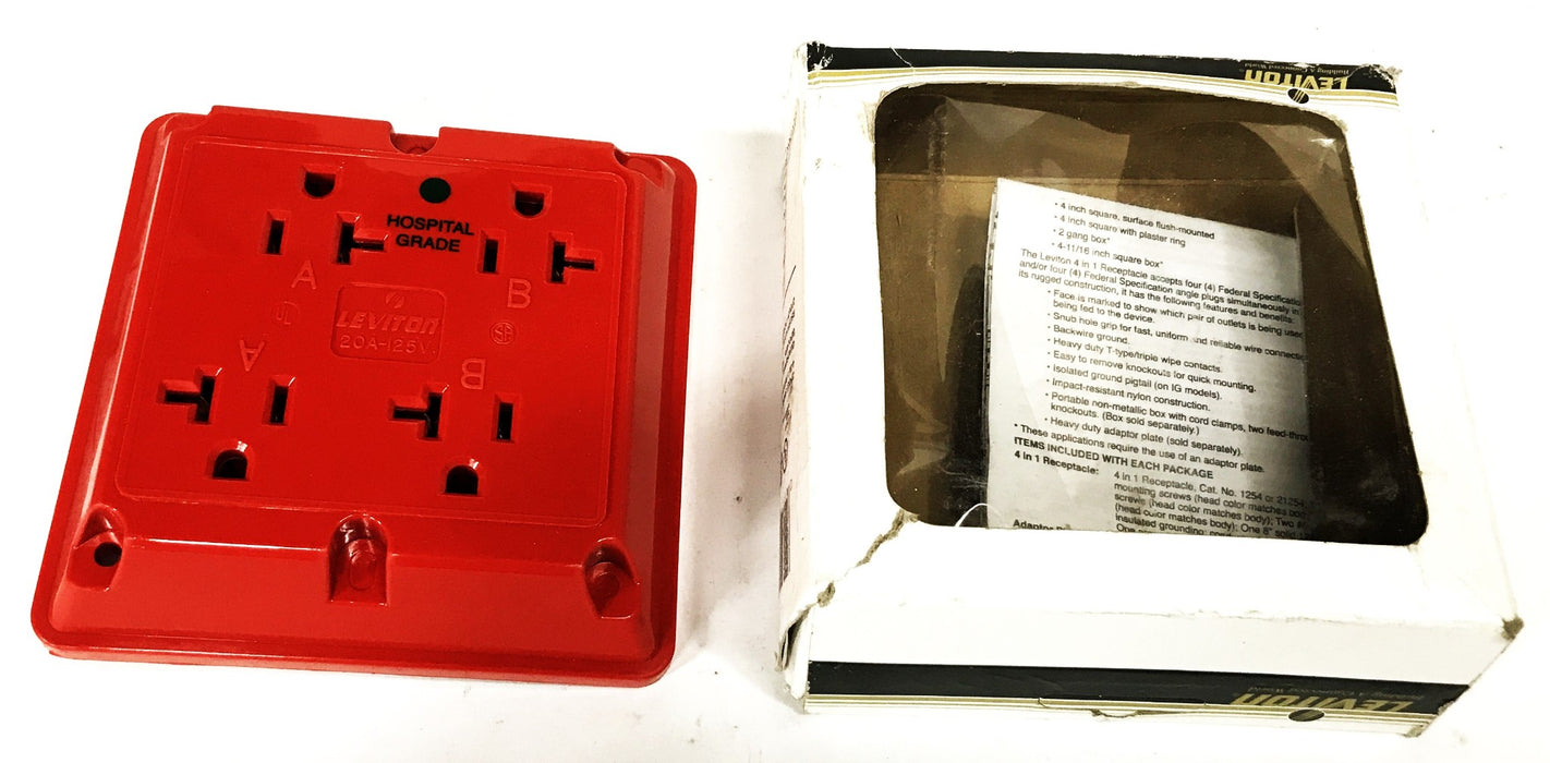 Leviton Hospital Grade 4-in-1 Grounding Outlet 21254-HR-RED [Lot of 2] NOS