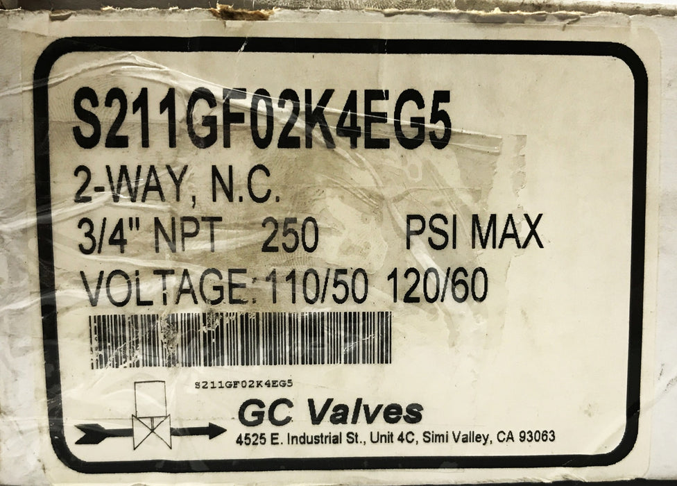 GC Valves 2-Way 3/4 inch Solenoid Valve S211GF02K4EG5 NOS