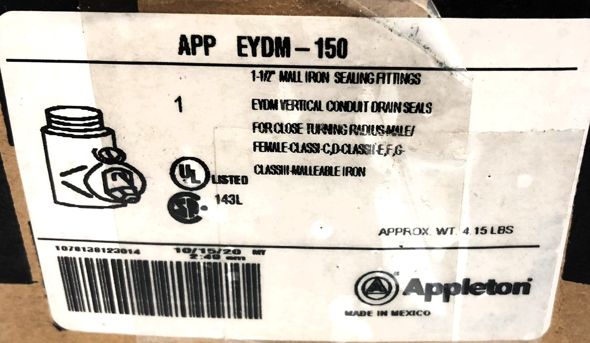 Appleton 1-1/2" Conduit Sealing Fitting EYDM-150 NOS