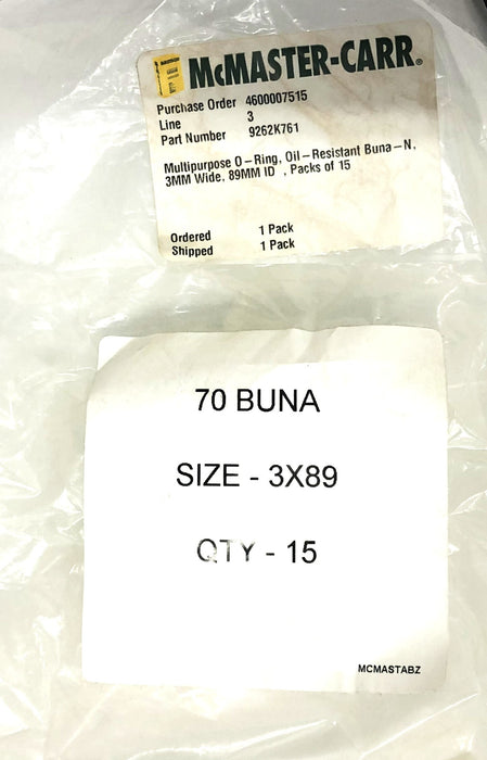 McMaster-Carr Oil Resistant 70 Buna O-Ring 3X89 [Lot of 14] NOS