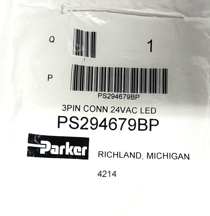Parker 3 Pin 24VAC LED Solenoid Coil Connector PS294679BP [Lot of 3] NOS