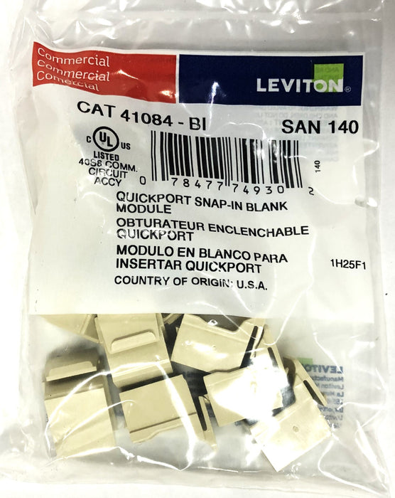 Leviton Case Of 20 10-Pack Quickport Snap-In Blank Module 140-41084-BI NOS