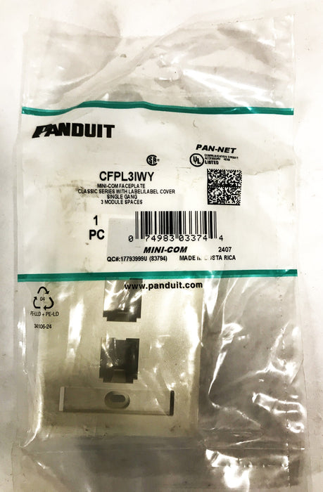 Panduit White Plastic 1-Gang 3-Port Faceplate CFPL3IWY [Lot of 5] NOS