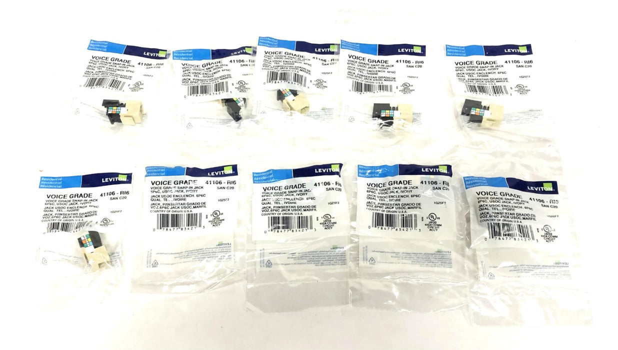 Leviton Ivory Voice Grade Snap-In Jack C20-41106-RI6 [Lot of 10] NOS