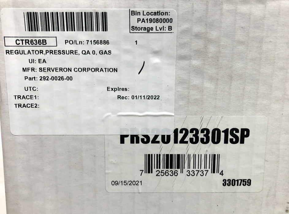 Serveron Corp 2000 PSI Pressure Regulator PRS20123301SP NOS