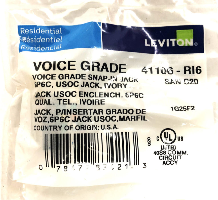 Leviton Ivory Voice Grade Snap-In Jack C20-41106-RI6 [Lot of 10] NOS