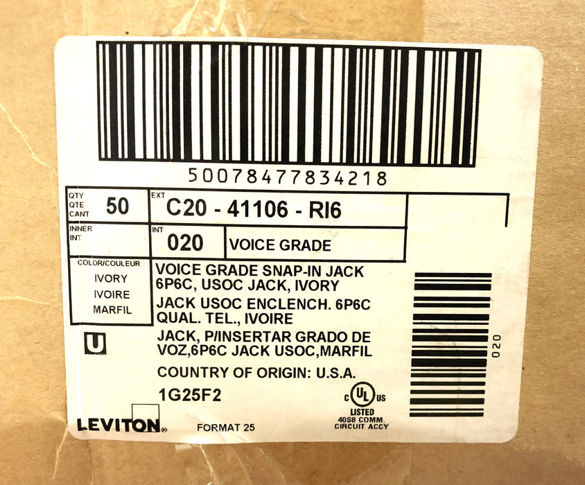 Leviton Ivory Voice Grade Snap-In Jack C20-41106-RI6 [Lot of 10] NOS