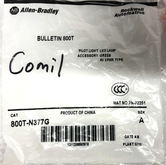 Allen-Bradley Series A Green Pilot Light LED 800T-N377G NOS