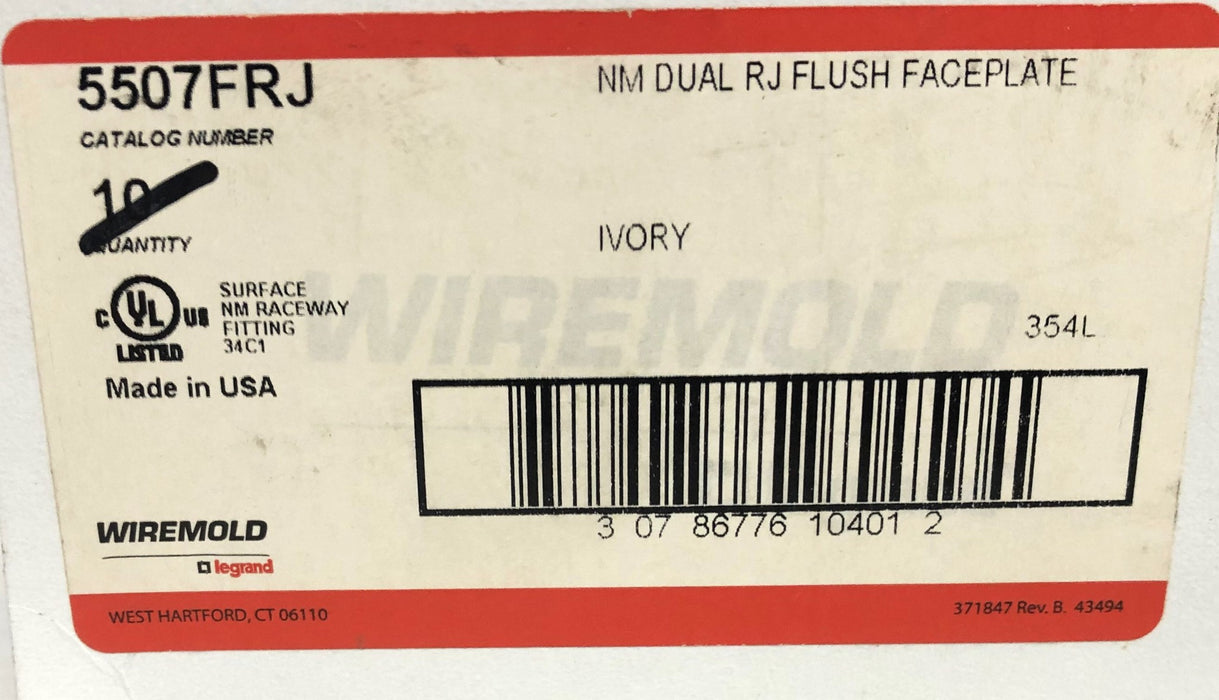 Wiremold Legrand Ivory NM Dual RJ Flush Faceplate 5507FRJ [Lot of 15] NOS