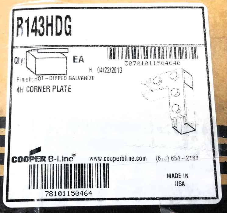 Cooper B-Line 4 Hole Corner Plate B143HDG NOS