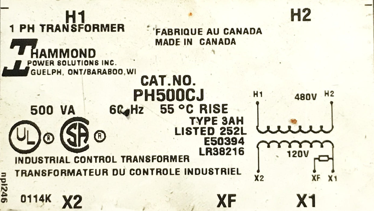 Hammond 500V Voltage Transformer PH500CJ NOS