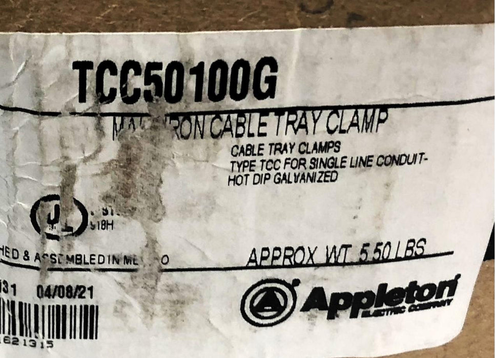 Appleton Box of (5) Malleable Iron Cable Tray Clamp TCC50100G NOS
