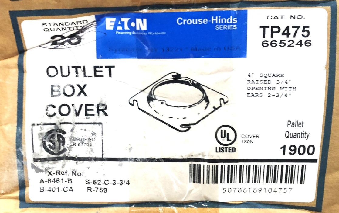 Eaton 3/4 Inch Outlet Box Cover TP475 [Lot of 10] NOS