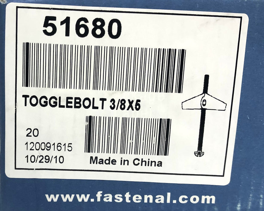 Fastenal Box of 20 3/8x5 Togglebolt 51680 NOS