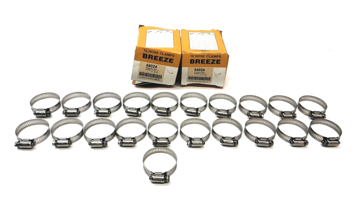 Breeze Stainless Steel 1-1/16" - 2" (27-51mm) Hose Clamp 64024 [Lot of 21] NOS