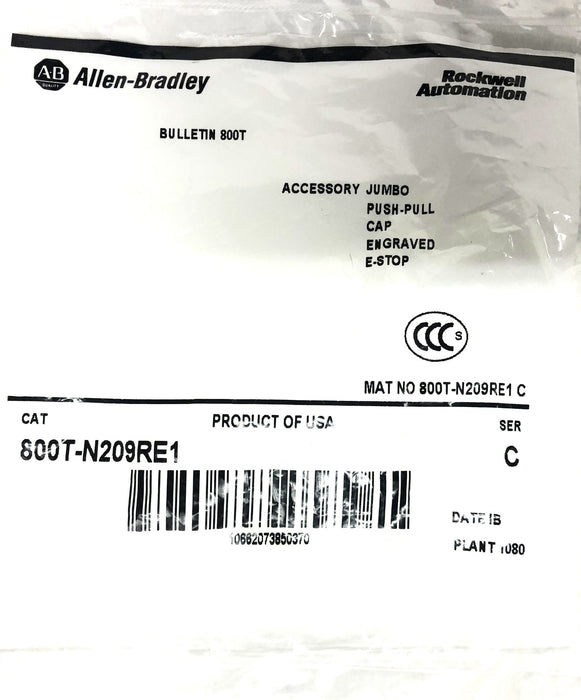 Allen-Bradley Series C Jumbo Push-Pull Cap 800T-N209RE1 NOS