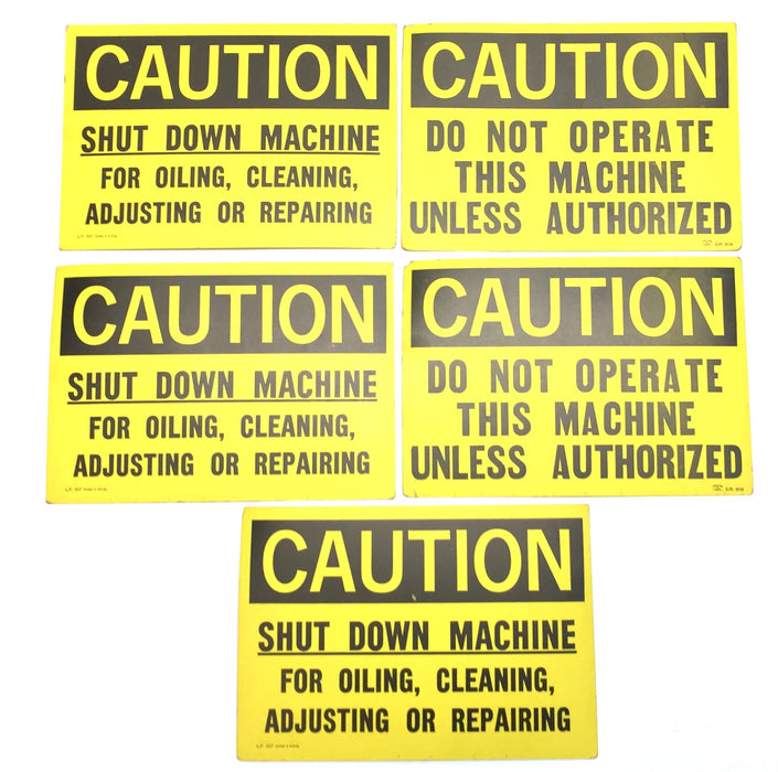 L.P. Yellow Paper 7"x 10" CAUTION Machine Sign Pack (5pcs) 605/507 USED