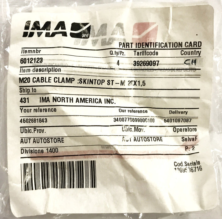 IMA Skintop Cable Clamp M20X1.5 [Lot of 4] NOS