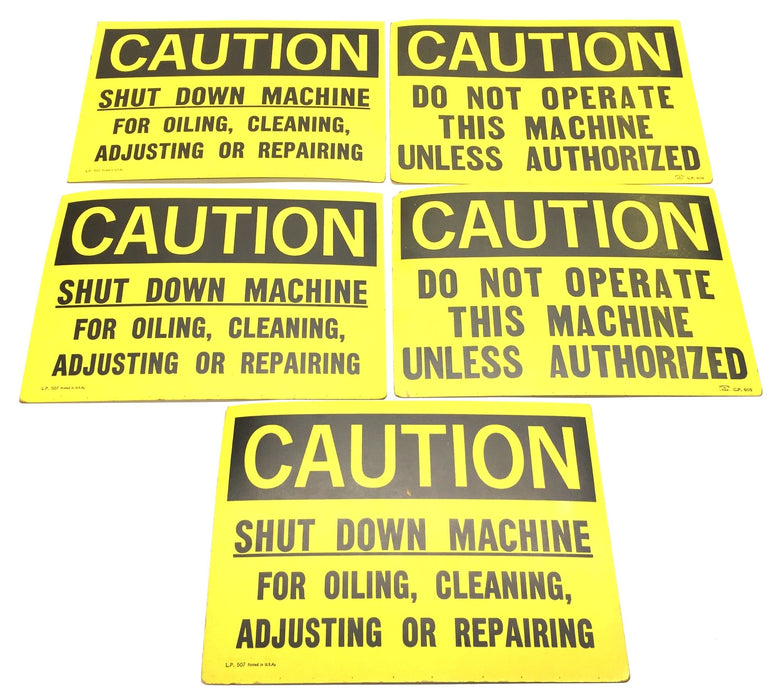 L.P. Yellow Paper 7"x 10" CAUTION Machine Sign Pack (5pcs) 605/507 USED