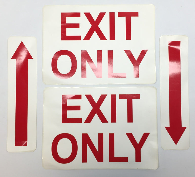 Unbranded White/Red 14"x10" 'Exit Only' Sign(2) with Arrows(2) Adhesive Back NOS