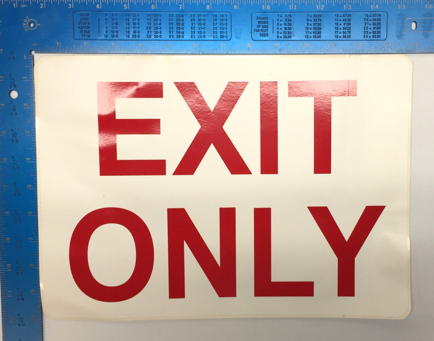 Unbranded White/Red 14"x10" 'Exit Only' Sign(2) with Arrows(2) Adhesive Back NOS