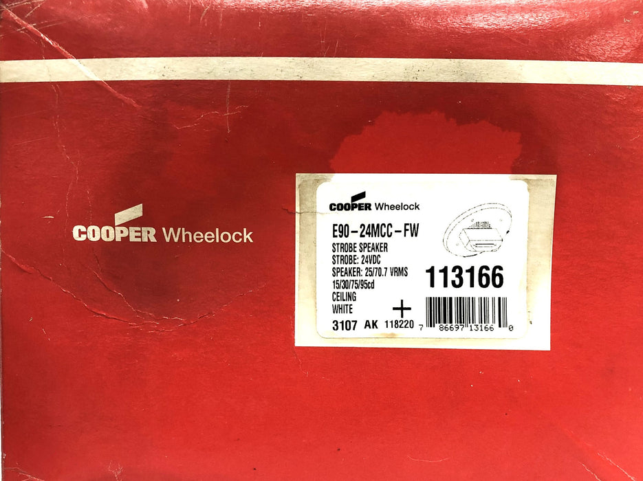 Cooper Wheelock 24VDC White Ceiling Strobe Speaker E90-24MCC-FW (113166) NOS