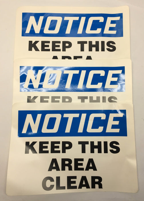 Unbranded 14"x10" "Keep This Area Clear" Adhesive Back Decal [Lot of 3] NOS