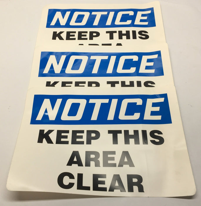 Unbranded 14"x10" "Keep This Area Clear" Adhesive Back Decal [Lot of 3] NOS