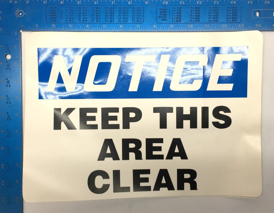 Unbranded 14"x10" "Keep This Area Clear" Adhesive Back Decal [Lot of 3] NOS