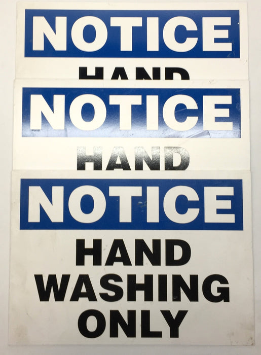 Unbranded 14"x10" 'NOTICE Hand Washing Only' Foamboard [Lot of 3] NOS