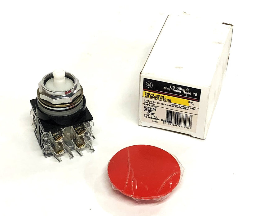 General Electric 60mm HD Oiltight Red Mushroom Head Pushbutton CR104PBM92R6 NOS