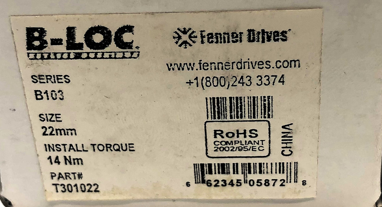 Fenner Drives 22mm ID Keyless Bushing T301022 (B103) [Lot of 2] NOS