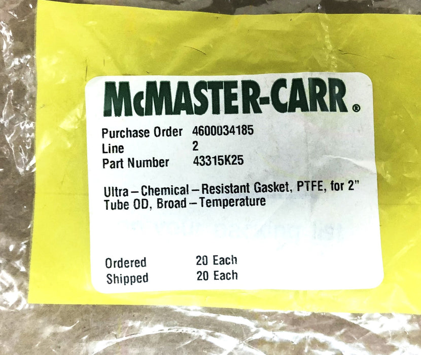 McMaster-Carr PTFE Gasket For 2 Inch Tube 43315K25 [Lot of 3] NOS