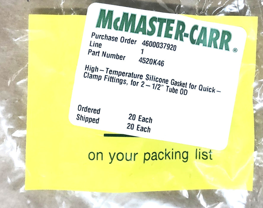 McMaster-Carr Silicone Gasket For 2-1/2 Inch Tube OD 4520K46 [Lot of 5] NOS