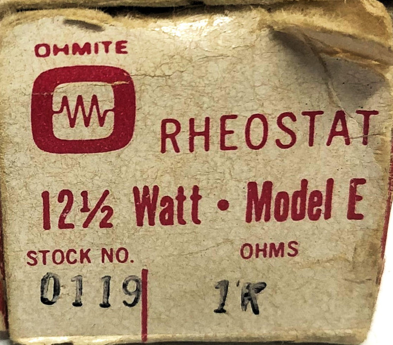 Ohmite 12-1/2 Watt 1000 OHMS 0.11 Max Amp 7934 Model E Rheostat 0119 (W0119) NOS