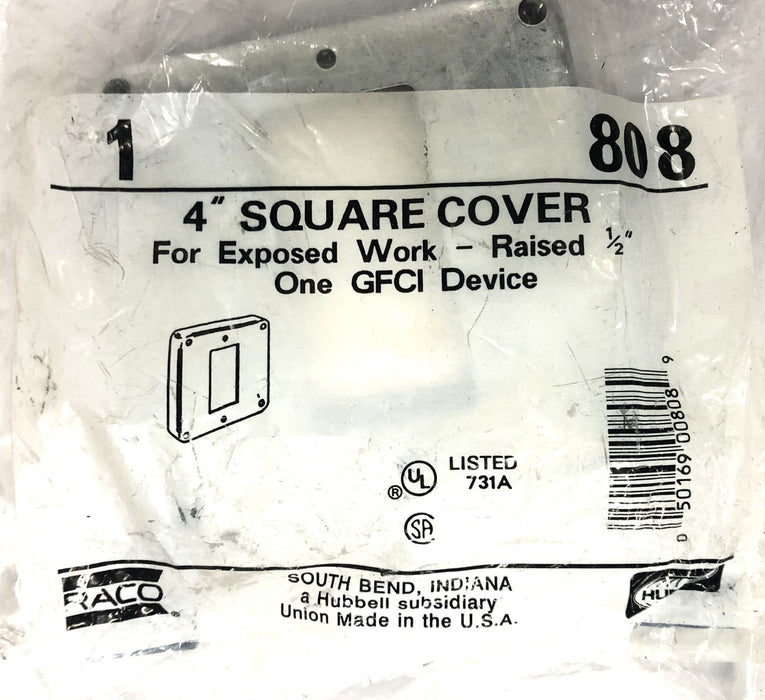 Raco 4IN Square Cover For Exposed Work Raised 1 GFCI Device 808 [Lot of 5] NOS