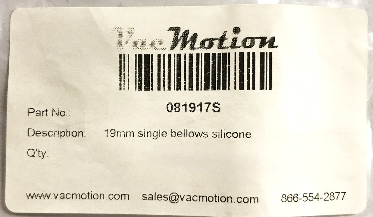 Vac Motion 19mm Bellows Suction Cup with M6 Male Fitting 081917S [Lot of 2] NOS