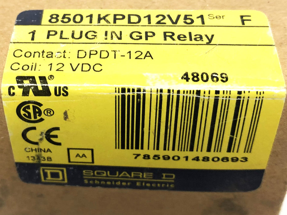 Square D Series F 12VDC DPDT-12A Plug In General Purpose Relay 8501KPD12V51 NOS