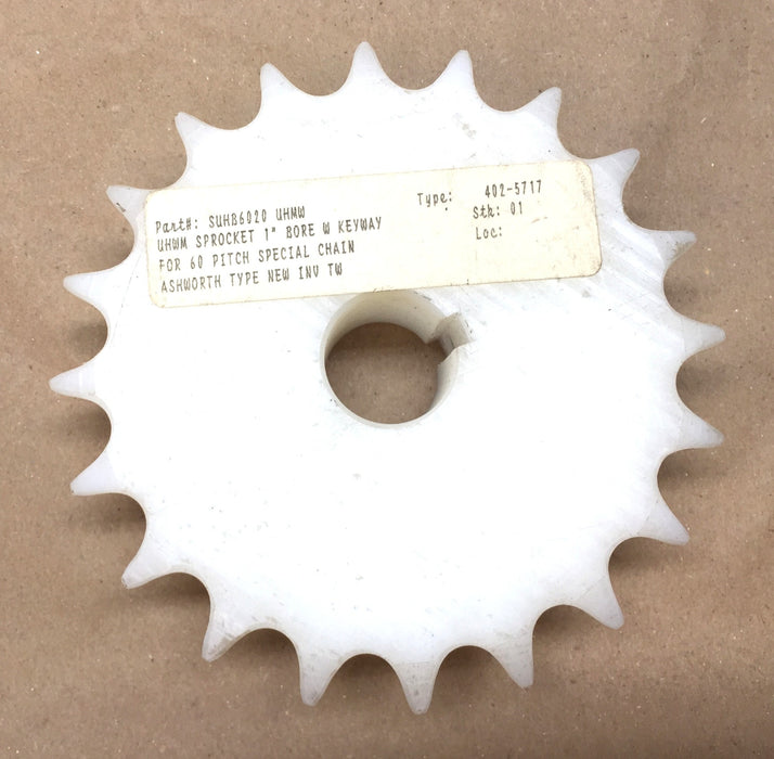 Ashworth UHMW 1" Bore w/Keyway 60-Pitch Plastic Sprocket SUHB6020 (402-5717) NOS