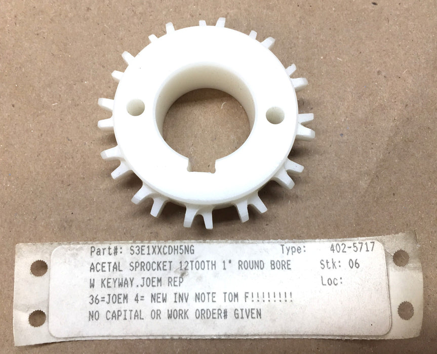 Acetal 12-Tooth Sprocket w/1" Round Bore with Keyway S3E1XXCDH5NG [Lot of 4] NOS