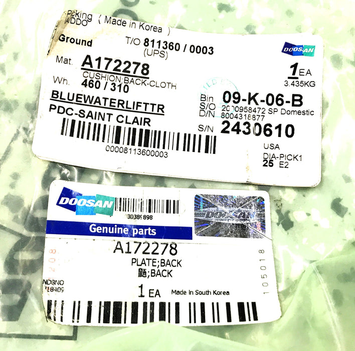 Doosan Backrest Assembly A172278 NOS