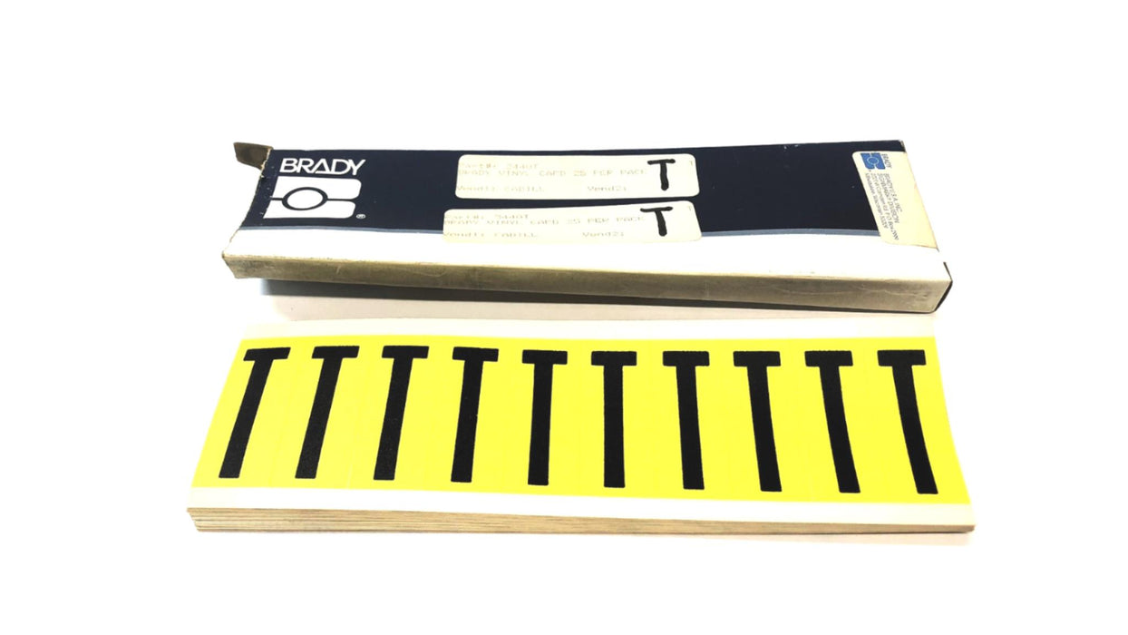 Brady Box of (14) Black on Yellow T Vinyl Cards 3440T NOS