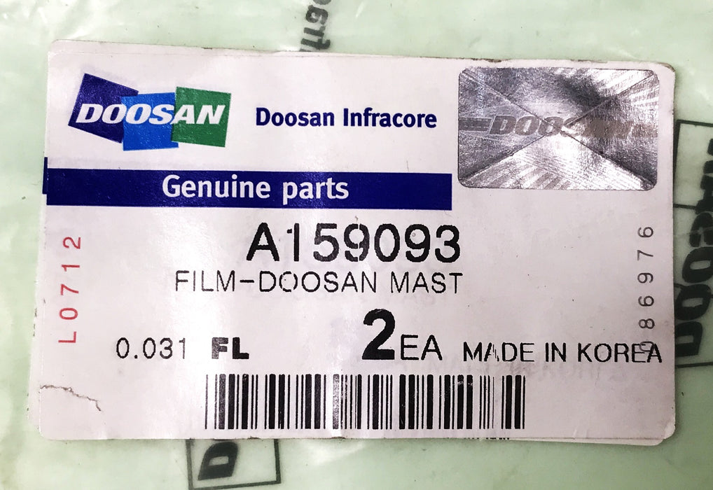 Doosan Forklift "Doosan" Mast Decal A159093 [Lot of 2] NOS