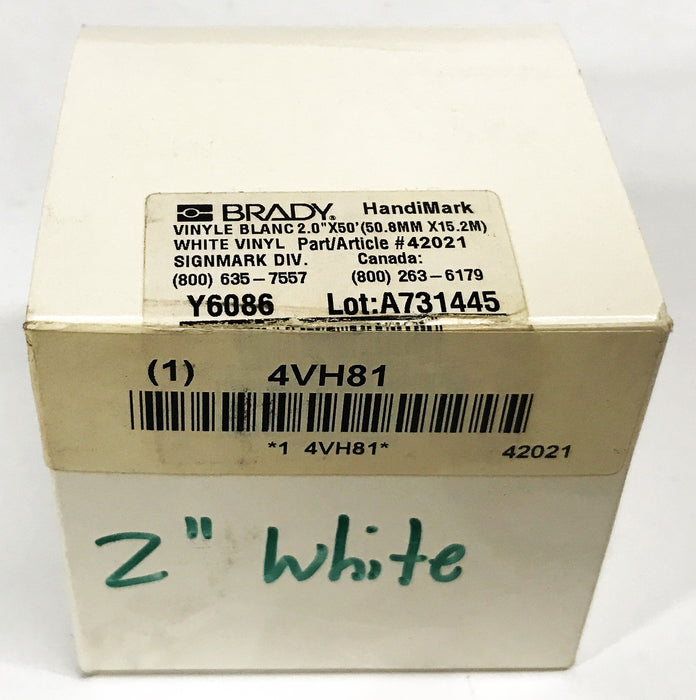 Brady Vinyl Label Tape White 2 inch x 50 feet 42021 NOS