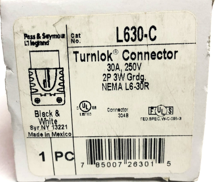 Legrand Pass & Seymour 30A 250V 2P 3W Turnlok Connector L630-C NOS